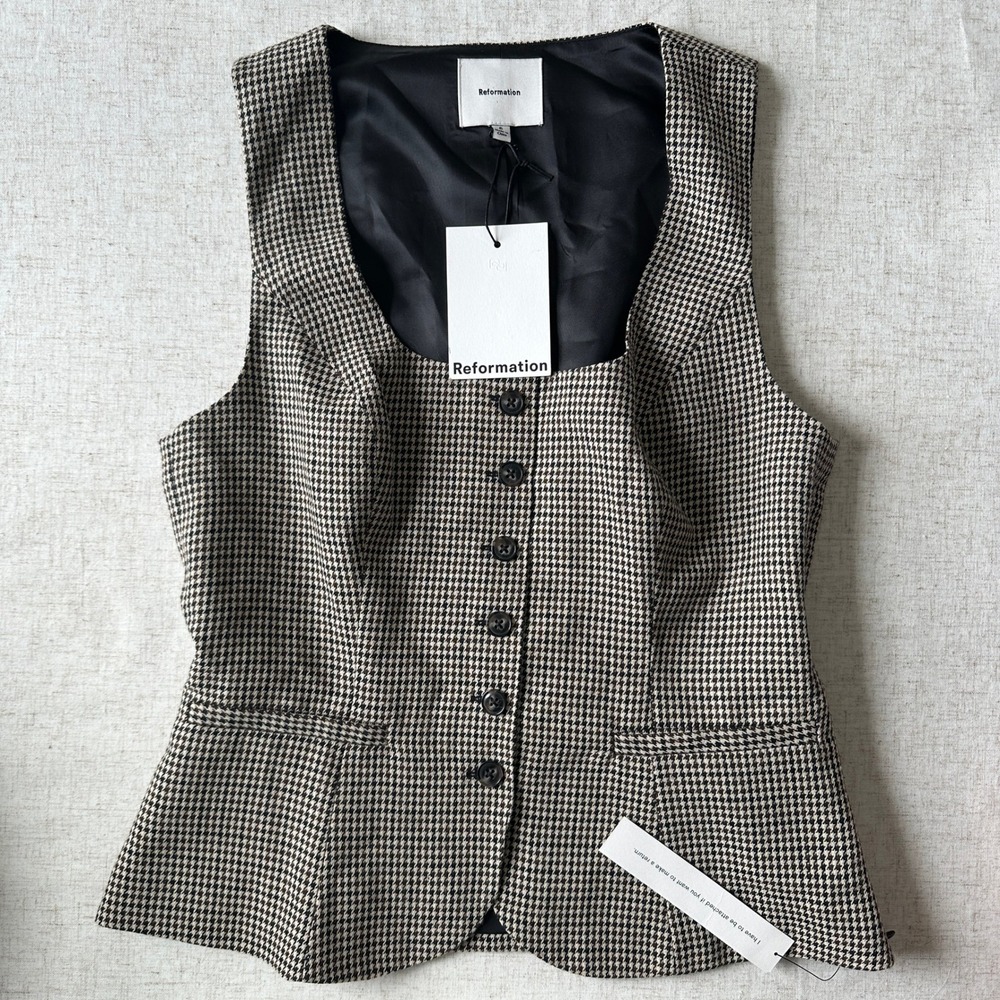 NWT Reformation Delanie Top Tan Houndstooth Tailored Vest 6